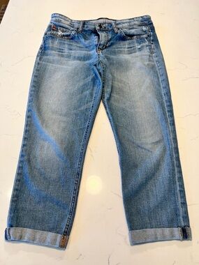 Joe’s Blue Denim Straight Leg Cuffed CropLight Wash Cropped Jeans.